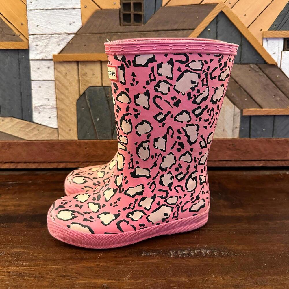 Hunter Kids First Classic Bright Pink Leopard Print Boots‎ 12